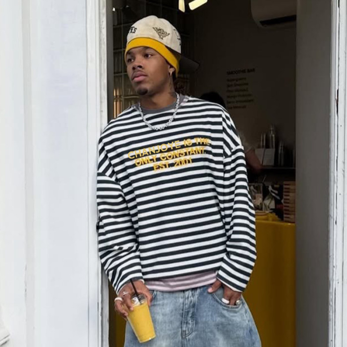 Custom Streetwear Striped T-Shirt | OEM High Quality T Shirts | Long Sleeve Cotton Tshirt Manufacturer