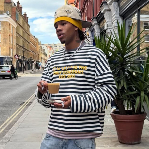 Custom Streetwear Striped T-Shirt | OEM High Quality T Shirts | Long Sleeve Cotton Tshirt Manufacturer