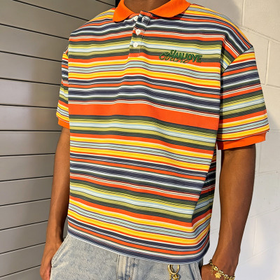 Chanjoye Custom Cotton Polo Shirt | Embroidery Rainbow Stripe Color Shirt | OEM Shirt Manufacturer