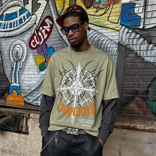 Custom Print Graphic Logo T-shirt | Oversize Boxy Streetwear T-shirt | Men's Vintage Cotton T-shirt