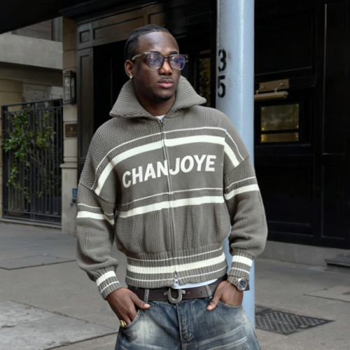 Custom Long Sleeve Zipper Sweater | Vintage Striped Knit Sweater | Streetwear Sweater Supplier