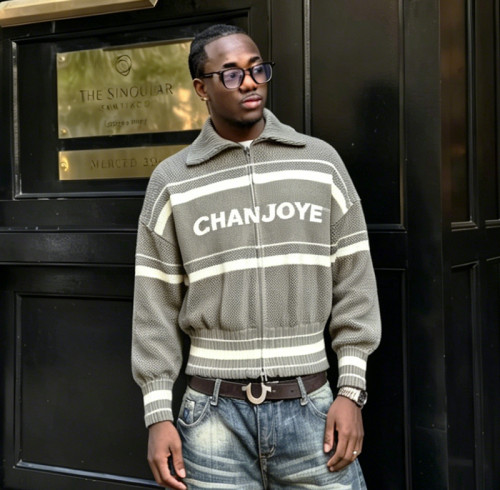Custom Long Sleeve Zipper Sweater | Vintage Striped Knit Sweater | Streetwear Sweater Supplier