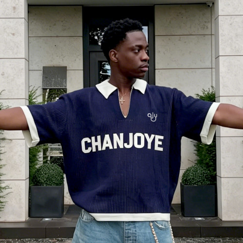 Chanjoye Wholesale Custom Logo Tee | Casual V-neck Polo T-shirt | Screen Print Knit T-shirt