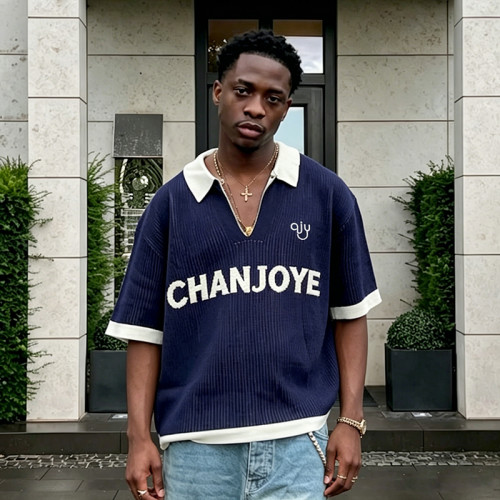 Chanjoye Wholesale Custom Logo Tee | Casual V-neck Polo T-shirt | Screen Print Knit T-shirt