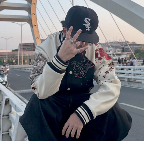 Chanjoye Custom Logo Varsity Jacket | Dragon Embroidery Bomber Jacket | Men Leather Jackets
