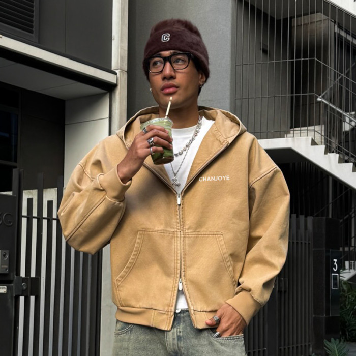 Chanjoye Custom Men's Zipper Hoodie | Sun faded Sweatshirt | Vintage Thick Streetwear Hoodie