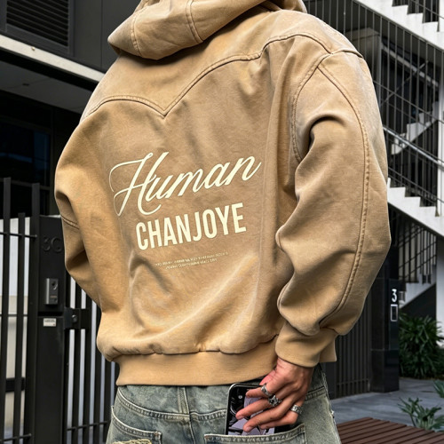 Chanjoye Custom Men's Zipper Hoodie | Sun faded Sweatshirt | Vintage Thick Streetwear Hoodie