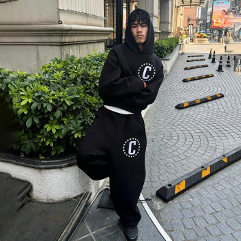 Custom Men's Cotton Tracksuit  | Oversize Hoodie Baggy Pants Set | Printed Sports Casual Tracksuit