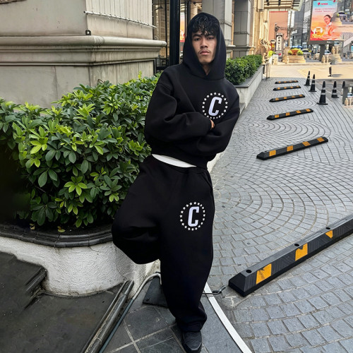 Custom Men's Cotton Tracksuit  | Oversize Hoodie Baggy Pants Set | Printed Sports Casual Tracksuit
