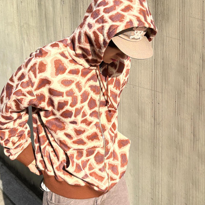 Custom Giraffe Print Zip Up Hoodie | Designer Vintage Boxy Hoodie | Heavyweight 500Gsm Hoodie