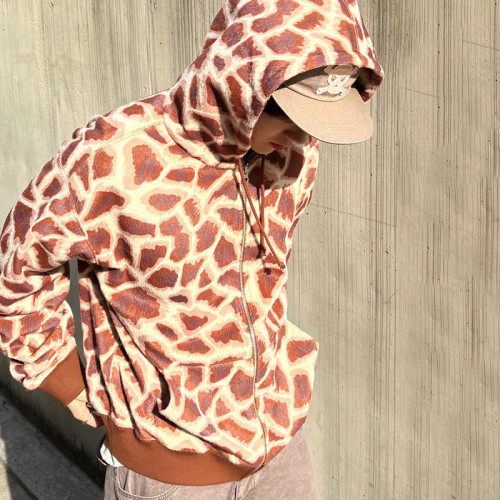 Custom Giraffe Print Zip Up Hoodie | Designer Vintage Boxy Hoodie | Heavyweight 500Gsm Hoodie