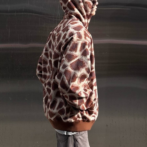 Custom Giraffe Print Zip Up Hoodie | Designer Vintage Boxy Hoodie | Heavyweight 500Gsm Hoodie