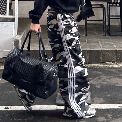 Custom Camo Print Pants | Stripe Baggy Sweatpants | Outdoor Streetwear Wide Leg Track Pants