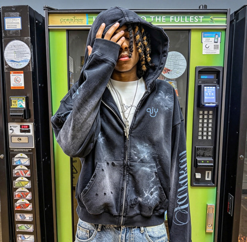 Chanjoye Custom Distressed Hoodie | Boxy Screen Print Zipper Hoodie | Acid Wash Streetwear Hoodie