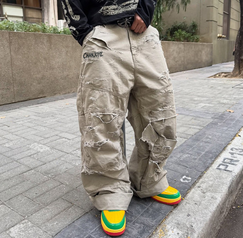Custom Streetwear Vintage Pants | Oversize Baggy Wide Leg Pants | High Quality Designer Distressed Pants