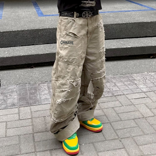 Custom Streetwear Vintage Pants | Oversize Baggy Wide Leg Pants | High Quality Designer Distressed Pants