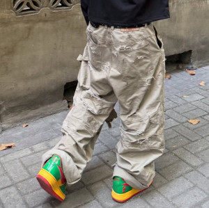 Custom Streetwear Vintage Pants | Oversize Baggy Wide Leg Pants | High Quality Designer Distressed Pants