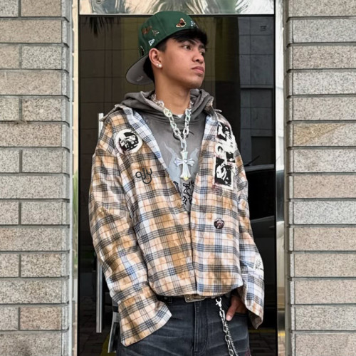 Chanjoye Custom High Quality Shirt | Streetwear Patchwork Embroidery Plaid Shirt | Shirt Manufacturer