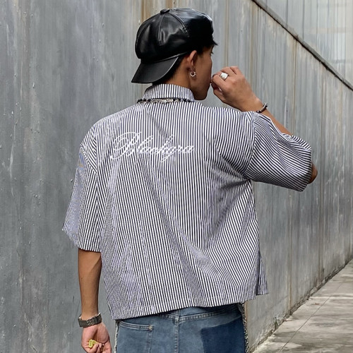 Chanjoye Custom Crop Fit Shirt | Vintage Stripe Short Sleeves Shirt | High Quality Shirt Supplier