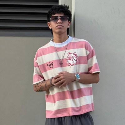 Chanjoye Custom Logo T-shirt | Striped Casual 100% Cotton T-shirt | Screen Print Streetwear T-shirt