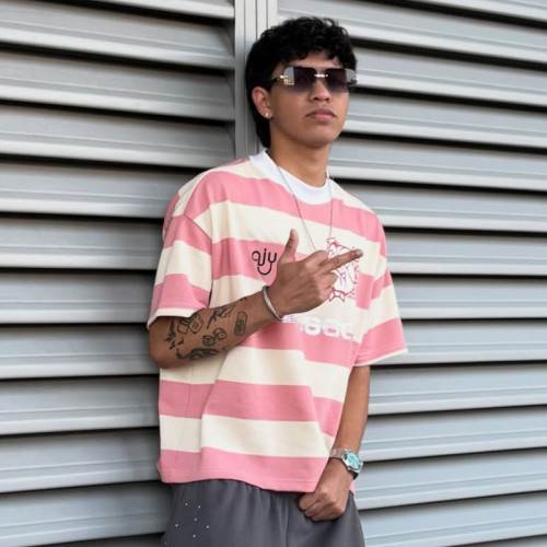 Chanjoye Custom Logo T-shirt | Striped Casual 100% Cotton T-shirt | Screen Print Streetwear T-shirt