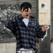Custom High Quality Oversize Fit Shirt | Navy Plaid Button Up Shirt | Rhinestone Streetwear Shirt