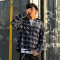 Custom High Quality Oversize Fit Shirt | Navy Plaid Button Up Shirt | Rhinestone Streetwear Shirt