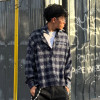 Custom High Quality Oversize Fit Shirt | Navy Plaid Button Up Shirt | Rhinestone Streetwear Shirt