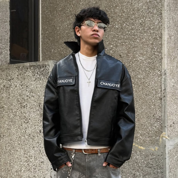 Chanjoye Custom Logo Thick Pu Leather Jacket | High Quality Jacket Supplier | Crop Fit Jacket Wholesale