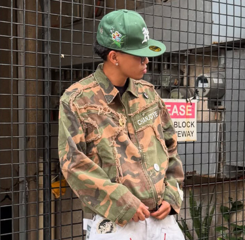 Custom Camo Workwear Jacket | Distressed Denim Cargo Jacket | High Quality Patchwork Embroidery Jacket