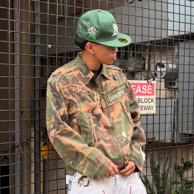 Custom Camo Workwear Jacket | Distressed Denim Cargo Jacket | High Quality Patchwork Embroidery Jacket
