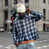 Custom High Quality Long Sleeve Shirt | Rhinestone Acid Wash Shirt | Oversize Streetwear Plaid Shirt