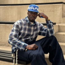 Custom High Quality Long Sleeve Shirt | Rhinestone Acid Wash Shirt | Oversize Streetwear Plaid Shirt