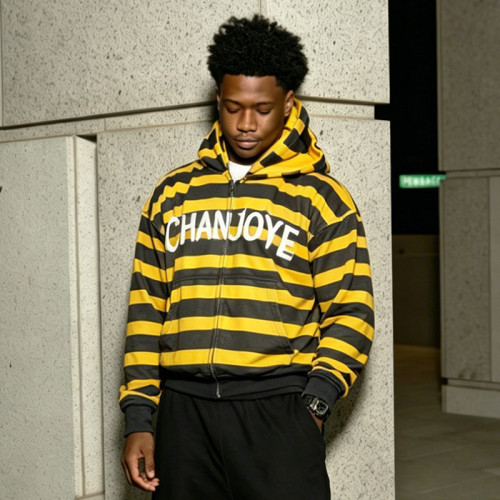 Custom Double-layer Hoodie | Striped Zipper Hoodie | 100% Cotton Designer Streetwear Hoodie