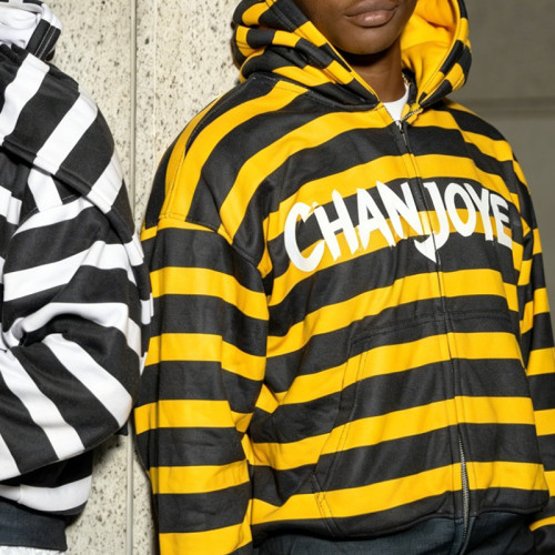 Custom Double-layer Hoodie | Striped Zipper Hoodie | 100% Cotton Designer Streetwear Hoodie