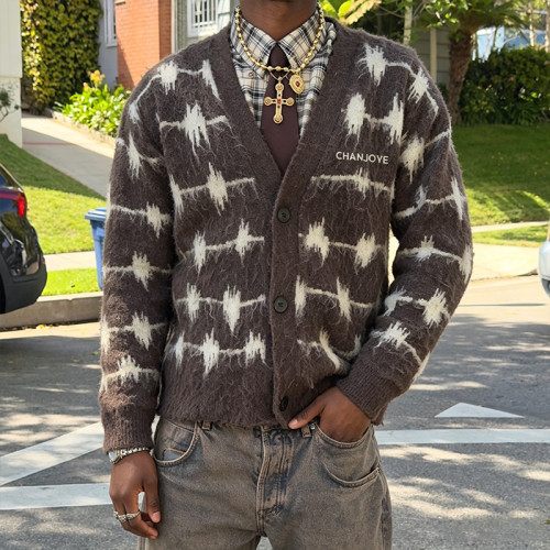 Custom Jacquard Knit Sweater | Mohair Cardigan V-neck Sweater | Sweater Manufacturer