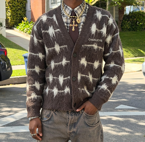 Custom Jacquard Knit Sweater | Mohair Cardigan V-neck Sweater | Sweater Manufacturer