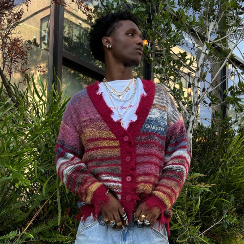 Custom Leopard Jacquard Sweater | Fluffy Knit Cardigan V-neck Sweater | Designer Brushed Sweater
