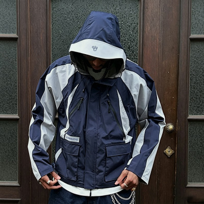 Custom Windbreaker Waterproof Jacket | Nylon Polyester Color-block Jacket | Men's Hooded Jacket