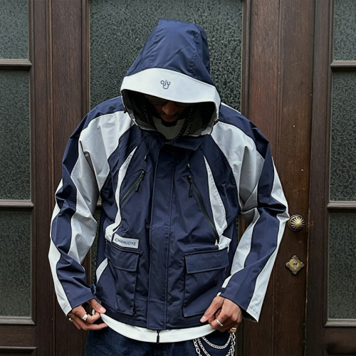 Custom Windbreaker Waterproof Jacket | Nylon Polyester Color-block Jacket | Men's Hooded Jacket