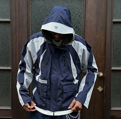 Custom Windbreaker Waterproof Jacket | Nylon Polyester Color-block Jacket | Men's Hooded Jacket