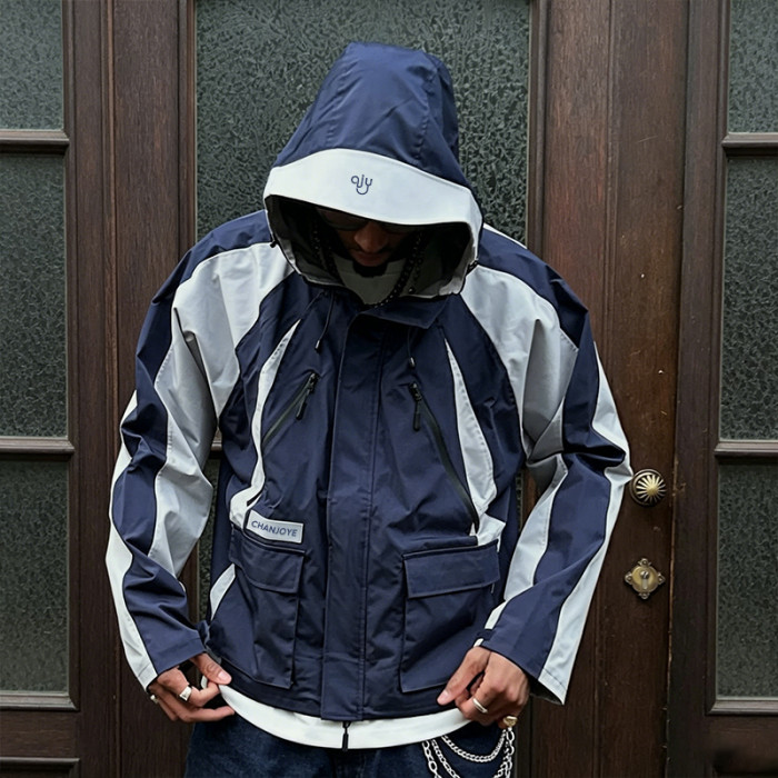 Custom Windbreaker Waterproof Jacket | Nylon Polyester Color-block Jacket | Men's Hooded Jacket