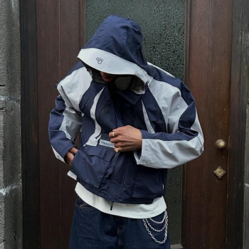 Custom Windbreaker Waterproof Jacket | Nylon Polyester Color-block Jacket | Men's Hooded Jacket