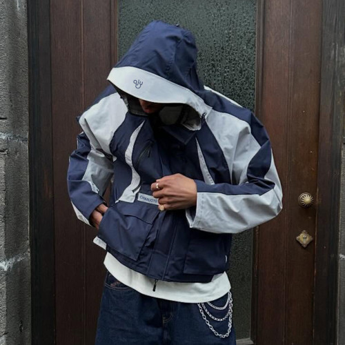 Custom Windbreaker Waterproof Jacket | Nylon Polyester Color-block Jacket | Men's Hooded Jacket