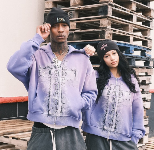 Custom Streetwear Hoodie | Oversize Heavyweight DTG Print Zipper Hoodie | Acid Wash Distressed Hoodie