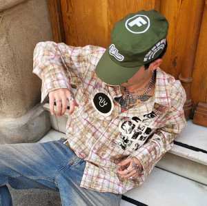 Custom High Quality Men Plaid Shirt | Embroidered Patchwork Shirt | Oversized Streetwear Shirt