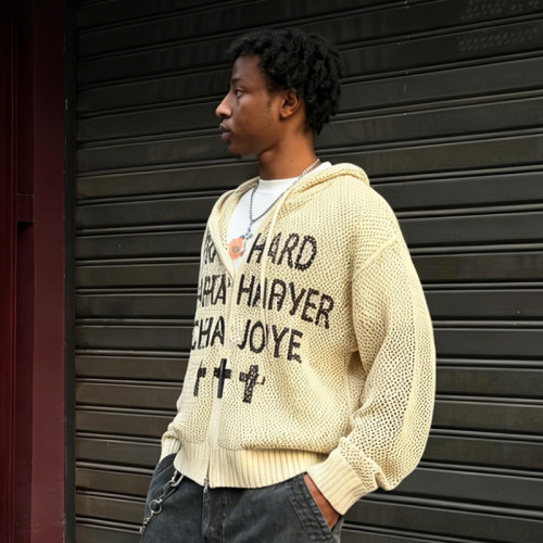 Custom High Quality Sweater | Mesh Knit Zipper Hooded Sweater | Lightweight Printed Sweater