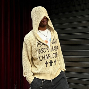 Custom High Quality Sweater | Mesh Knit Zipper Hooded Sweater |  Lightweight Printed Sweater
