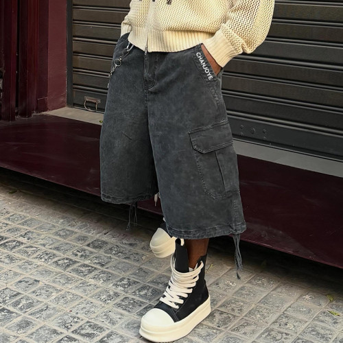 Chanjoye Custom Denim Shorts | Heavyweight Washed Shorts | High Quality Baggy Streetwear Shorts