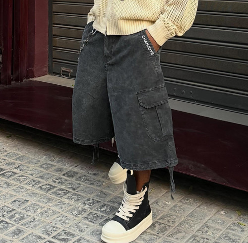 Chanjoye Custom Denim Shorts | Heavyweight Washed Shorts | High Quality Baggy Streetwear Shorts